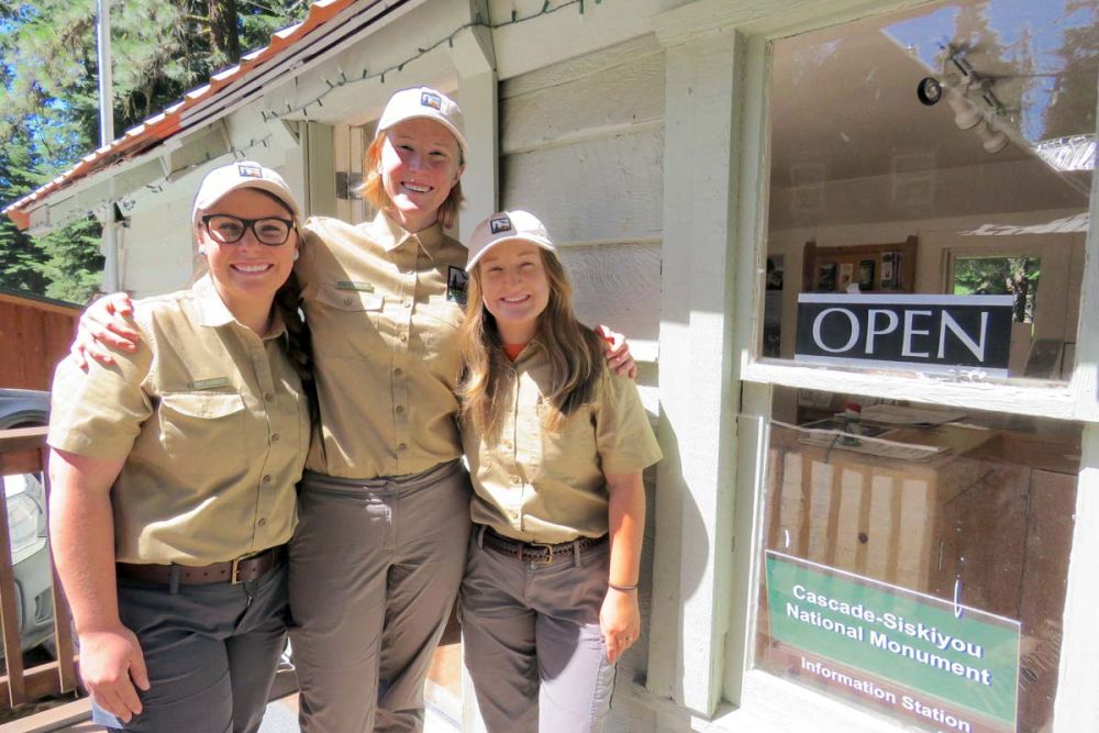 Ranger interns at Cascade-Siskiyou National Park informational station by Greensprings Inn